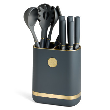 Набор из 11пр: 5 ножей, подставка, половник, ложка, лопатка, шумовка, ложка для спагетти AGNESS 671-222