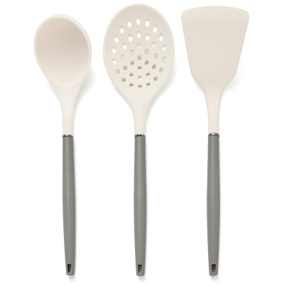 Набор из 11пр: 5 ножей, половник, лопатка, шумовка, подставка, ножеточка, ножницы, цвет:белый/серый AGNESS 671-225-1