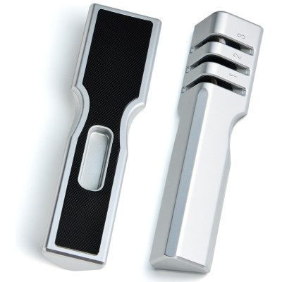 Набор из 11пр: 5 ножей, половник, лопатка, шумовка, подставка, ножеточка, ножницы, цвет:белый/серый AGNESS 671-225-2