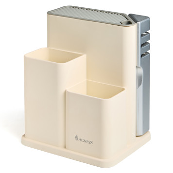 Набор из 11пр: 5 ножей, половник, лопатка, шумовка, подставка, ножеточка, ножницы, цвет:белый/серый AGNESS 671-225-5