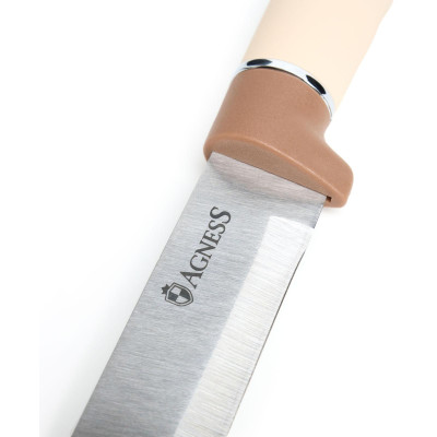 Набор из 11пр: 5 ножей, половник, лопатка, шумовка, подставка, ножеточка и ножницы, цвет: бежевый AGNESS 671-226-1