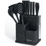 Набор из 11пр:5 ножей, половник, лопатка, шумовка, подставка, ножеточка, ножницы, черный мрамор/серы AGNESS 671-227