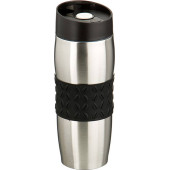 Термокружка 400 мл. с силиконовой вставкой и кнопкой-стоппером (кор=24шт.) AGNESS 709-053