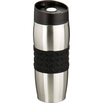 Термокружка 400 мл. с силиконовой вставкой и кнопкой-стоппером (кор=24шт.) AGNESS 709-053