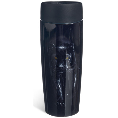 Термокружка " ЧЕРНАЯ ПАНТЕРА" с кнопкой-стоппером , 360мл колба нерж.сталь 18/10 AGNESS 709-085