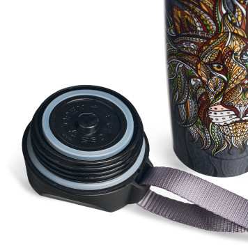 Термокружка " ЛЕВ" с кнопкой-стоппером, 360мл колба нерж.сталь 18/10 AGNESS 709-086-3