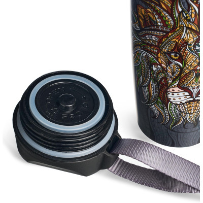 Термокружка " ЛЕВ" с кнопкой-стоппером, 360мл колба нерж.сталь 18/10 AGNESS 709-086-3