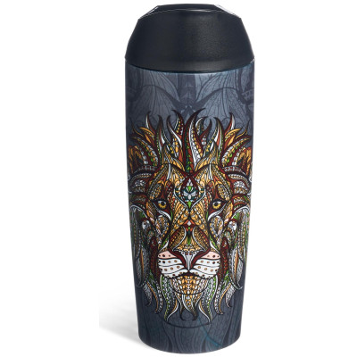 Термокружка " ЛЕВ" с кнопкой-стоппером, 360мл колба нерж.сталь 18/10 AGNESS 709-086