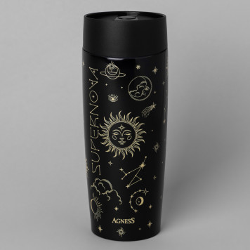 Термокружка "SUPERNOVA BLACK" 360мл, колба нерж.сталь 18/10 AGNESS 709-108