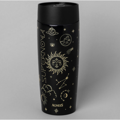 Термокружка "SUPERNOVA BLACK" 360мл, колба нерж.сталь 18/10 AGNESS 709-108
