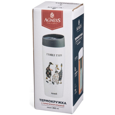 Термокружка "FAMILY FARM" 360мл, колба нерж.сталь 18/10 AGNESS 709-121-3