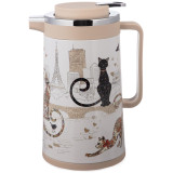 Термос со стеклянной колбой, 950 мл, крышка с клапаном, серия "ПАРИЖСКИЕ КОТЫ" AGNESS 734-207