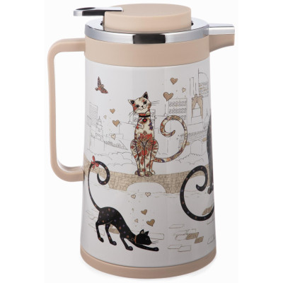 Термос со стеклянной колбой, 950 мл, крышка с клапаном, серия "ПАРИЖСКИЕ КОТЫ" AGNESS 734-207-1