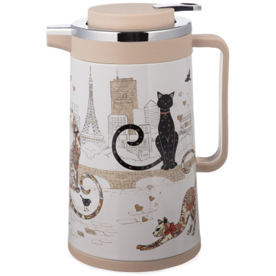 Термос со стеклянной колбой, 950 мл, крышка с клапаном, серия "ПАРИЖСКИЕ КОТЫ" AGNESS 734-207