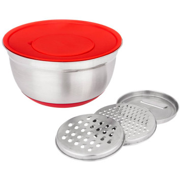 Миска 6 в 1 с крышкой с 3-мя съемными тёрками, 24 см, 2, 25 л. противоскользящее дно AGNESS 880-127-1