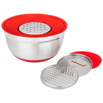 Миска 6 в 1 с крышкой с 3-мя съемными тёрками, 24 см, 2, 25 л. противоскользящее дно AGNESS 880-127