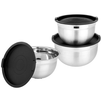 Набор мисок с крышками, противоскользящее дно, 6 пр, 1, 3/2, 6/4 л. d=18/22/26 cm AGNESS 880-133