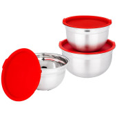 Набор мисок с крышками, противоскользящее дно, 6 пр, 1, 3/2, 6/4 л. d=18/22/26 cm AGNESS 880-134