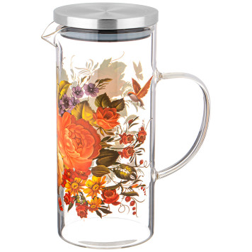 Кувшин 1400 мл "РОСКОШНЫЙ САД" жаропрочное боросиликатное стекло AGNESS 887-100