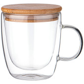 Кружка с двойными стенками "DOUBLE-WALL" 410 мл. с бамбук.крышкой (кор=24шт.) AGNESS 887-247