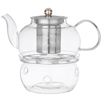 Чайник заварочный с фильтром из нжс и стекл. подставкой для подогрева 800 мл (кор=24набор.) AGNESS 887-257