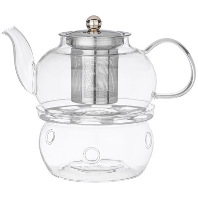 Чайник заварочный с фильтром из нжс и стекл. подставкой для подогрева 800 мл (кор=24набор.) AGNESS 887-257