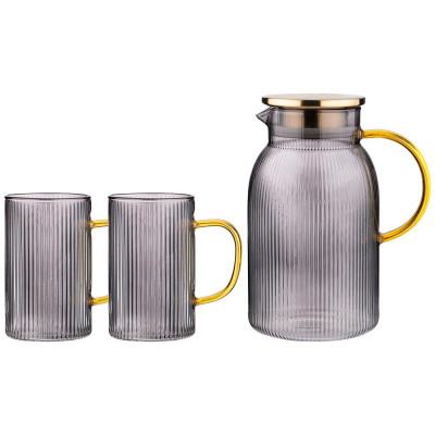 Набор "SMOKY" кувшин с крышкой фильтром 1600 мл + 2 кружки 320 мл цвет:дымчатый AGNESS 889-151