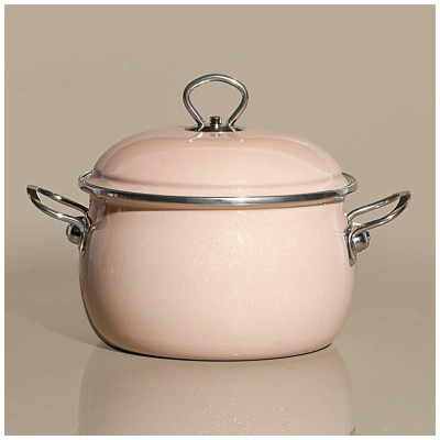 Кастрюля эмалир.с крышкой с эффектом металлик серия "DELUXE" цв:розовый 3.9 л. 20х13 см AGNESS 901-097