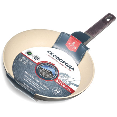 Сковорода с антипригарным покрытием pfluon marble, 26*5 см AGNESS 902-102-3