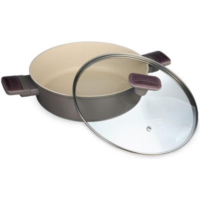 Сотейник со стекл. крышкой и антипригарным покрытием pfluon marble, 26*7,5 см AGNESS 902-105-3