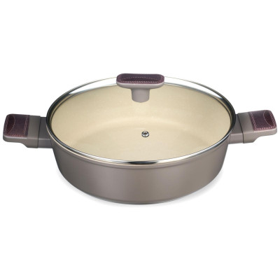 Сотейник со стекл. крышкой и антипригарным покрытием pfluon marble, 26*7,5 см AGNESS 902-105