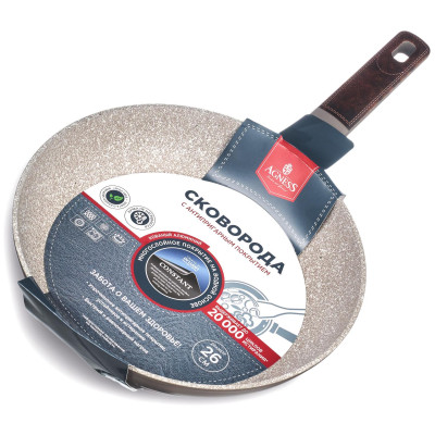 Сковорода с антипригарным покрытием pfluon marble, 26*5 см AGNESS 902-112-5