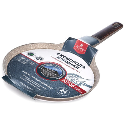 Сковорода блинная с антипригарным покрытием pfluon marble, 24*4,3 см AGNESS 902-117-6