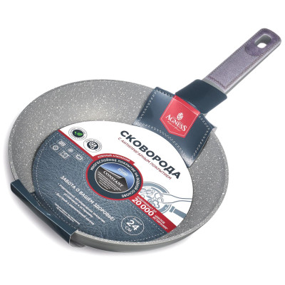 Сковорода с антипригарным покрытием pfluon marble, 24*4,8 см AGNESS 902-121-5