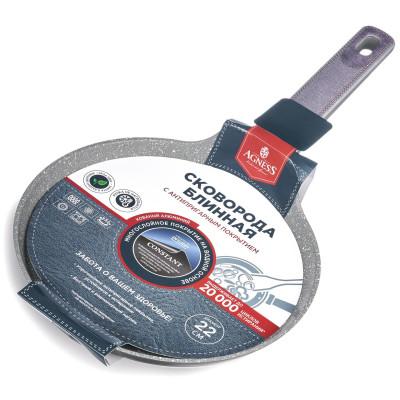 Сковорода блинная с антипригарным покрытием pfluon marble, 22*4,3 см AGNESS 902-124-6