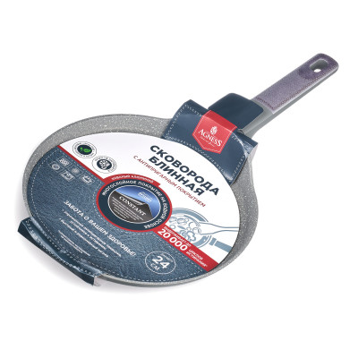 Сковорода блинная с антипригарным покрытием pfluon marble, 24*4,3 см AGNESS 902-125-5