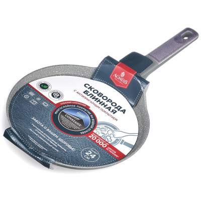 Сковорода блинная с антипригарным покрытием pfluon marble, 24*4,3 см AGNESS 902-125-6