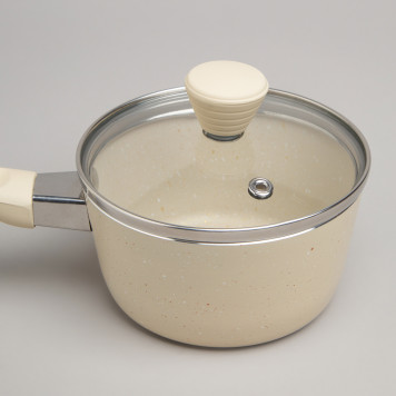 Ковшик антип. покр. ручка soft touch и стекл. крышкой 600 мл 12*6 см AGNESS 906-258-2