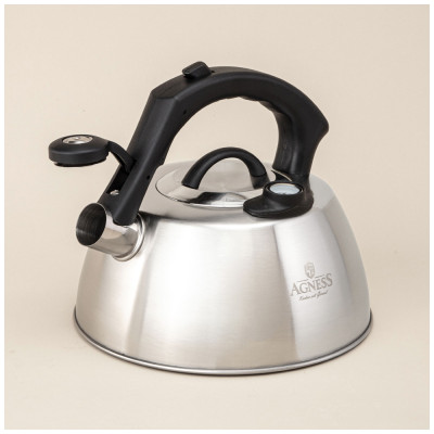 Чайник со свистком, 2, 80л термоаккумулирующее дно, индукция, встроенный термометр AGNESS 908-067-1