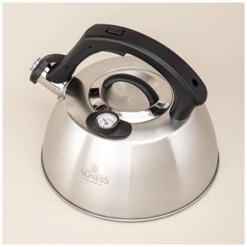 Чайник со свистком, 2, 80л термоаккумулирующее дно, индукция, встроенный термометр AGNESS 908-067-2