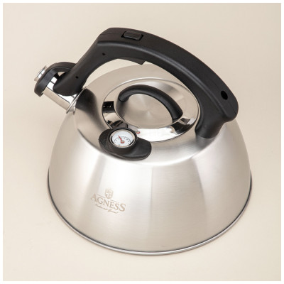 Чайник со свистком, 2, 80л термоаккумулирующее дно, индукция, встроенный термометр AGNESS 908-067-2