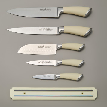 Набор ножей 6 пр.с магнитным держателем и ручкой из нерж.стали (кор=6набор.) AGNESS 911-041-2