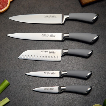 Набор ножей "МОНБЛАН" 6 пр.с магнитным держателем и ручкой из нерж.стали AGNESS 911-042-1