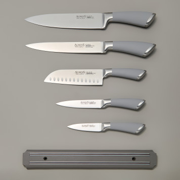 Набор ножей "МОНБЛАН" 6 пр.с магнитным держателем и ручкой из нерж.стали AGNESS 911-042-2