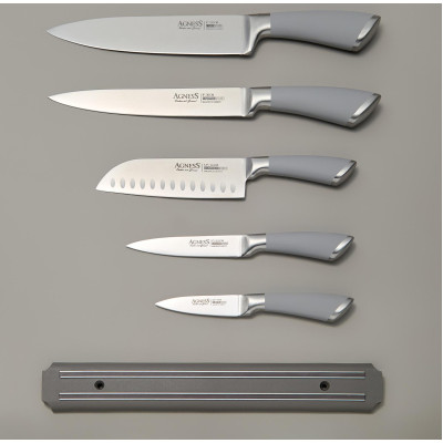 Набор ножей "МОНБЛАН" 6 пр.с магнитным держателем и ручкой из нерж.стали AGNESS 911-042-2
