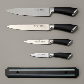 Набор ножей 5 пр.с магнитным держателем и ручкой из нерж.стали AGNESS 911-045-2