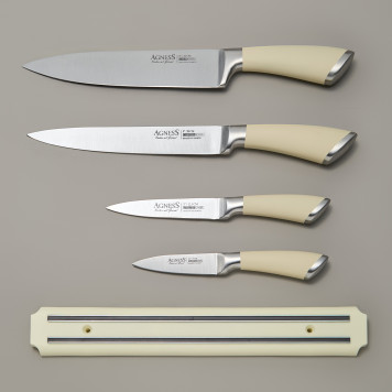 Набор ножей 5 пр.с магнитным держателем и ручкой из нерж.стали AGNESS 911-047-2
