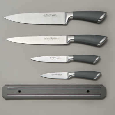 Набор ножей 5 пр.с магнитным держателем и ручкой из нерж.стали AGNESS 911-048-2