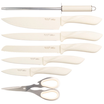 Набор ножей с ножницами и мусатом на пластиковой подставке, 8 предметов AGNESS 911-623-1