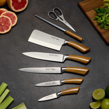 Набор ножей с ножницами и мусатом на пластиковой подставке, 8 предметов (кор=6набор.) AGNESS 911-640-1